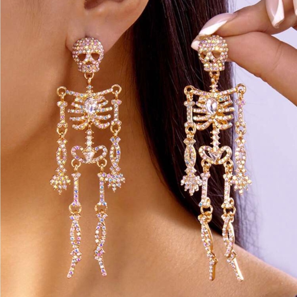 Cubic Zirconia Skeleton Dangle Earrings